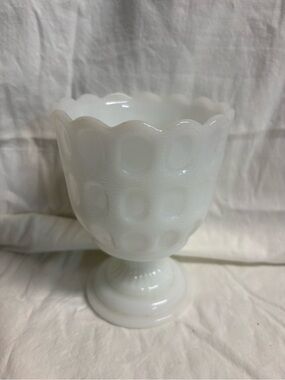 White Milk Glass Scalloped Pedestal Goblet